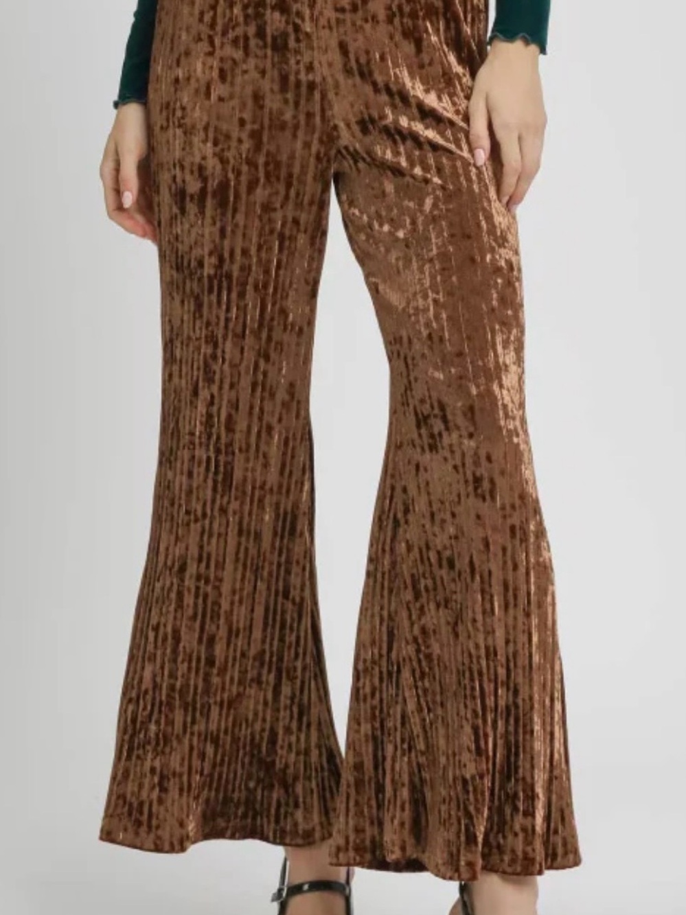 Umgee Velvet Pleated Wide Leg Pants